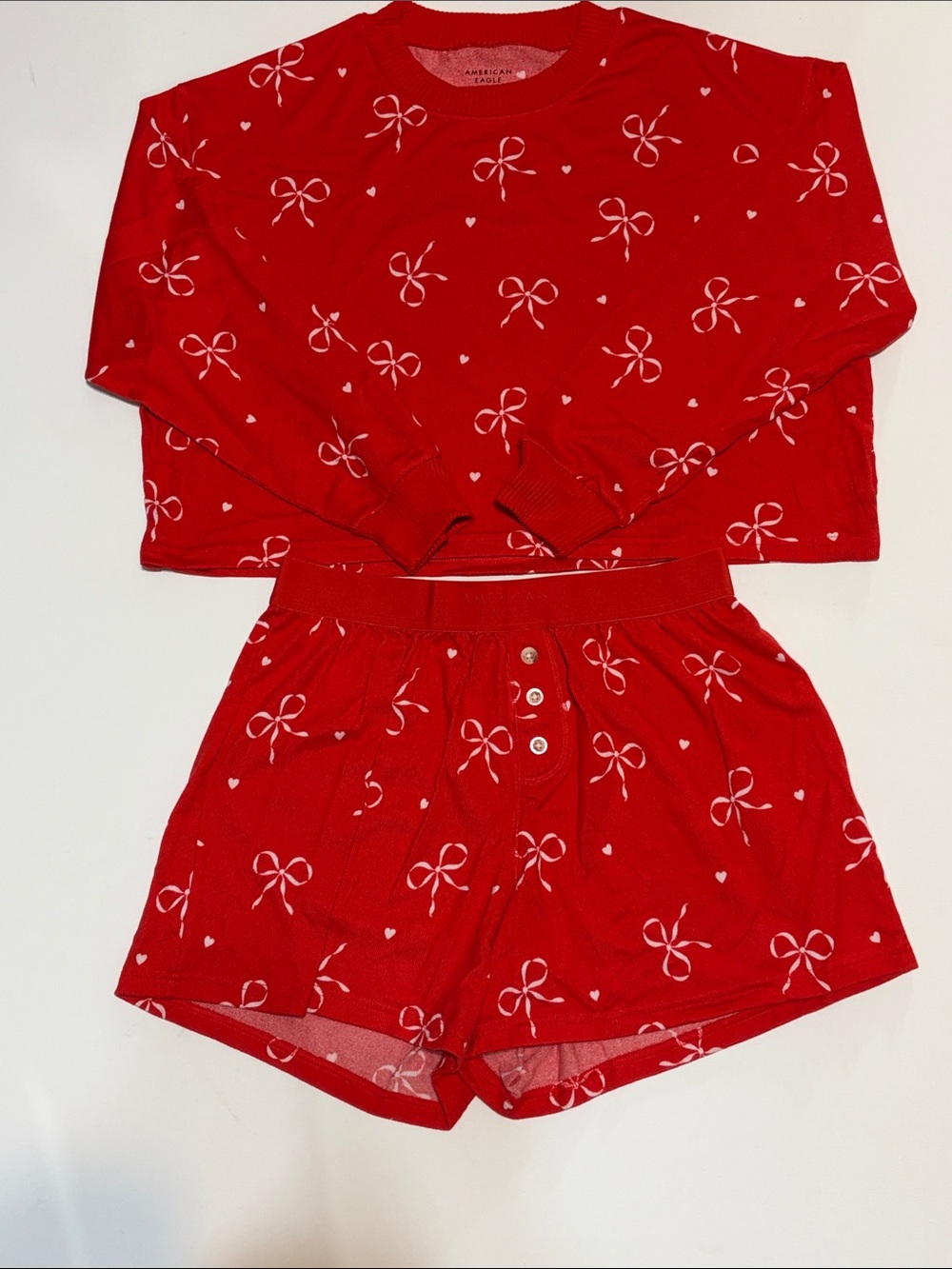 American Eagle AE Lounge Red Bow Pajama Set Small Coquette Christmas